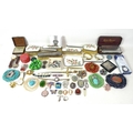 A mixed group of costume jewellery and collectables, comprising a five piece silver backed dressing ... 