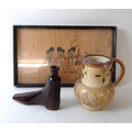 A 19th century brown salt glazed stoneware puzzle jug, pierced with stylised flowerhead and geometri... 