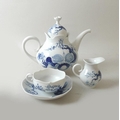 A Meissen porcelain part tea set, decorated in the Blue Orchid pattern, comprising a tea pot, one te... 
