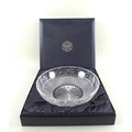 A large Stuart lead crystal cut glass bowl 30cm diameter, boxed, plus a Scandinavian engraved clear ... 