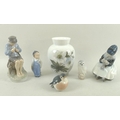 A group of Royal Copenhagen china figurines, comprising girl sitting, 1314, 15cm, shepherd boy cutti... 