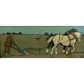 Cecil Aldin (British, 1870-1935): two prints, one of a shire horse ploughing land, 27.5 by 71cm, gla... 