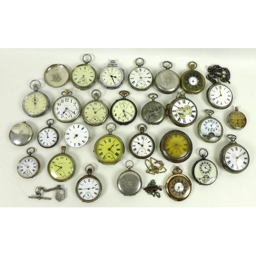 761 - A group of silver, silver plated, gold plated and brass pocket watches and movements. (27)