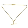 An 18ct bi-coloured gold Albert style chain with T bar, 18.7g.