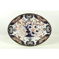 A Derby porcelain oval dish, circa 1880, decorated in Imari pattern, blue underglaze factory mark an... 