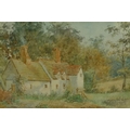 E. Eveleigh (British, 20th century): 'North Cottages, Graveley', watercolour, signed lower left, wit... 