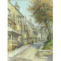 Wilfrid Rene Wood (British, 1888-1976): a view of Stamford up St Peter's Hill, watercolour and penci... 