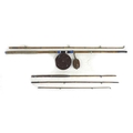 A large split cane sea fishing rod, with wide double handled reel, 21cm diameter, together with a fu... 