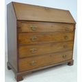 A George III mahogany and crossbanded bureau, fall front with fitted interior, four graduating drawe... 