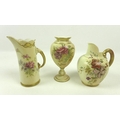 Three pieces of Royal Worcester ivory blush porcelain, comprising a pedestal vase, dated 1913, shape... 