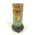 An Art Deco Royal Worcester Crown Ware lustre vase, circa 1925, of cylindrical form with flared rim ... 