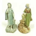 Two Royal Worcester porcelain figurines, the first modelled as an Irish girl, circa 1901, wearing a ... 