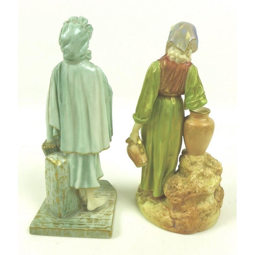 537 - Two Royal Worcester porcelain figurines, the first modelled as an Irish girl, circa 1901, wearing a ... 