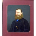 A portrait of an Edwardian gentleman, with bushy beard, wearing a navy overcoat, the gold Albert cha... 