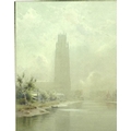 William Bartol Thomas (British, 1877-1947): a view of Boston Stump from the river through the mist, ... 