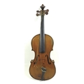 A late 19th century violin, interior of body with paper label printed 'LH Star Trademark' and inscri... 