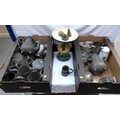 A quantity of pewter items, including teapots, jugs, plates and tankards, together with an enamel ja... 