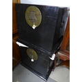 A pair of modern Chinese black lacquered dowry / wedding boxes with brass locks, 58 by 58 by 54cm hi... 