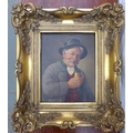 Breuning (Germany, 19th century): a portrait of a elderly man, holding a glass of beer, oil on canva... 