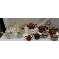 A collection of ceramics, comprising a Prattware teapot, a Royal Worcester Blush porcelain hand pain... 