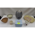 A group of ceramics comprising a Drab Porcelain ogee shaped plate, a small lustreware mug, a Cornish... 