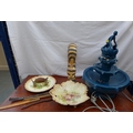 A blue glazed German tiered ceramic fountain, a/f, with female figure to top section, together with ... 
