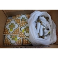A set of French tiles, with flower design, together with a group of French white ceramic and brass d... 