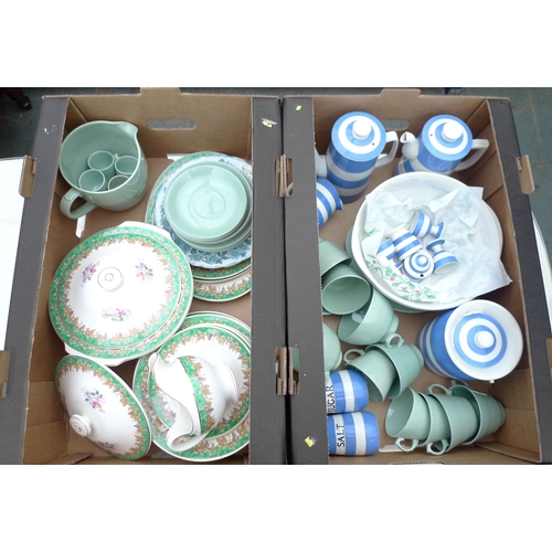 23 - A collection of ceramics including various pieces of blue and white Cornishware such as salt and sug... 