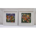 A pair of abstracts, both thick textured oils on board, within white frames. (2)
