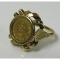 A 9ct gold ring set with a gold Imperio Mexicano Maximiliano token, dated 1865, size L, 2.3g