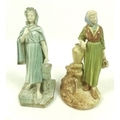 Two Royal Worcester porcelain figurines, the first modelled as an Irish girl, circa 1901, wearing a ... 
