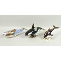 A group of three Royal Crown Derby paperweights, modelled as Oceanic Whale, MMIII, gold stopper, 22c... 
