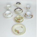 A Swansea porcelain trio, together with three other trios, the Swansea set with wrythern and basket ... 