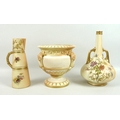 A group of three pieces of Edwardian Royal Worcester blush ivory porcelain, comprising a vase of gar... 