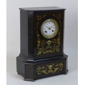 A French 19th century mantel clock, by J. Sewell & Cie, Paris, in an ebonised, brass inlaid and hard... 