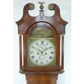 An early 19th century longcase clock, Wm Foster, Lincoln, painted arch dial with fox hunting scene, ... 