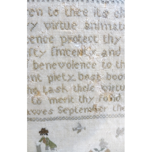 151 - A George III cross stitch sampler, silk threads on linen, with poem 'May heaven to thee its choice o... 