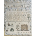 A George III cross stitch sampler, silk threads on linen, with poem 'May heaven to thee its choice o... 
