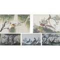 Chinese School (19th century): a pair of paintings on silk of birds, depicting cranes, pheasants and... 