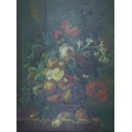 An early to mid 20th century Dutch style still life, oil on canvas, depicting an urn overflowing wit... 
