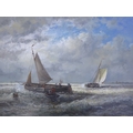 Johnny Gaston (British, b. Glasgow 1955): a view of a rowing boat and four ships, in Dutch style, si... 