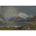 British School (19th century): 'Lake of Llanberis, Dolbadarn Castle & Snowdon', titled verso, waterc... 