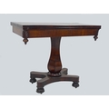 An early Victorian rosewood card table, the rectangular swivel folding top having later green baize ... 