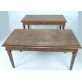 A pair of Edwardian mahogany library desks, each with rectangular surface, three frieze drawers, rai... 