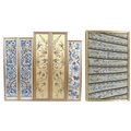 A group of Chinese sleeve bands, 19th century, comprising a pair with auspicious objects on blue gro... 