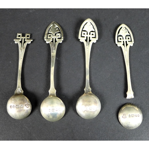 71 - A set of four Victorian salts of pyramidal form with pierced sides, with a set of four spoons, a/f, ... 