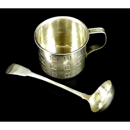 8 - A Cartier silver christening cup, of small can form with alphabet design, marked to the base Cartier... 