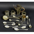 A collection of silver and silver plate, comprising a selection of silver tea spoons, various makers... 