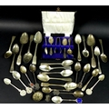 A group of silver spoons and teaspoons, including three George IV fiddle pattern dessert spoons, Lon... 