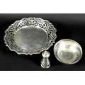 A group of Victorian and later silver, comprising a salver with pierced rim, monogram engraved, rais... 